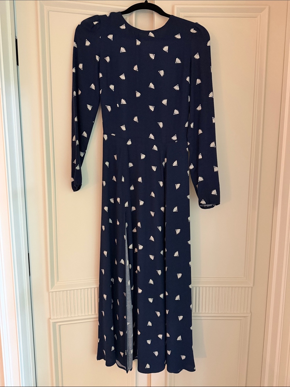Reformation Navy Dress with White Fan Motif